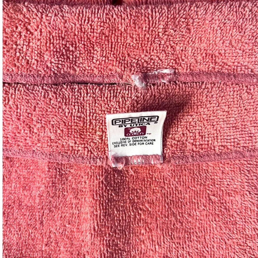 Vintage MCM Utica 2 Pink Salmon Hand Towels & Washcloths White Stripe EUC